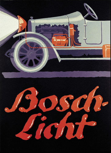 1914: Plakat "Bosch-Licht". Eines der frühen Sachplakate des Stuttgarter Werbegestalters Lucian Bernhard.