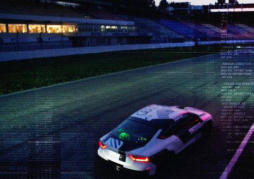 Audi RS 7 Piloted Driving Concept auf einem Monitor am Hockenheimring.