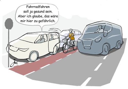 Comic: &quot;Sicherheitsabstand Radfahrer&quot;. 
