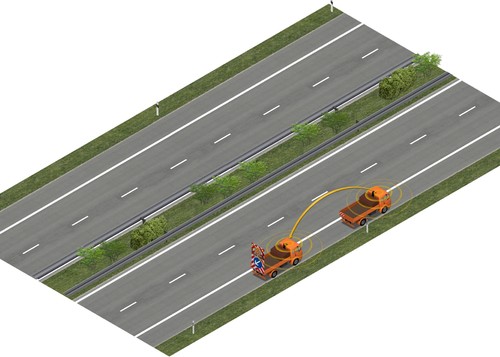 Der Prototyp eines autonom fahrenden Baustellensicherungsfahrzeug von MAN soll in Hessen auf dem Seitenstreifen von Autobahnen getestet werden. Der Lkw ist auch drahtlos mit dem vorausfahrenden Arbeitsfahrzeug verbunden.