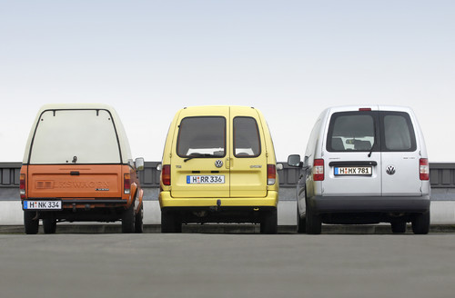 Drei Generationen Volkswagen Caddy.