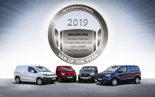 „International Van of the Year 2019“ (v.l.): Citroen Berlingo Kastenwagen, Peugeot Partner,  Opel Combo und Vauxhall Combo.