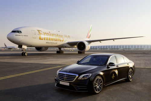 Kooperation zwischen Mercedes-Benz und Emirates Airline: Exkluisver Chaufferservice mit der S-Klasse. in Dubai