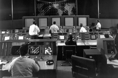 Mission Control Center bei der Mondlandung 1969. 