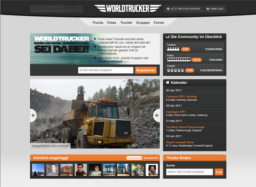 Startseite von „Worldtrucker“.