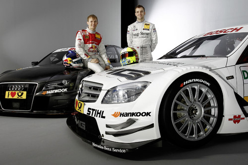 Hankook rüstet Audi (links: Mattias Ekström) und Mercedes-Benz (rechts: Jamie Green) in der DTM mit Rennreifen aus.
