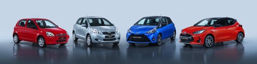 Vier Generationen Toyota Yaris.