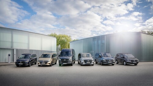 Van-Portfolio von Mercedes-Benz (von links): T-Klasse, EQV, Sprinter, V-Klasse, Vito und Citan.