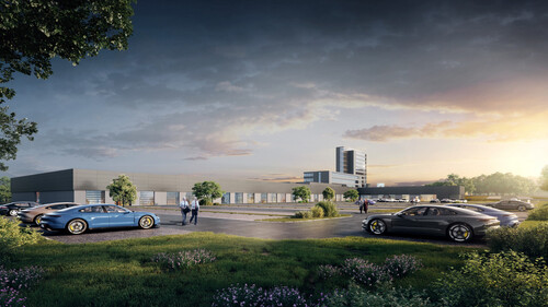 Visualisierung des neuen Porsche-Qualifizierungszentrums in Bietigheim-Bissingen.