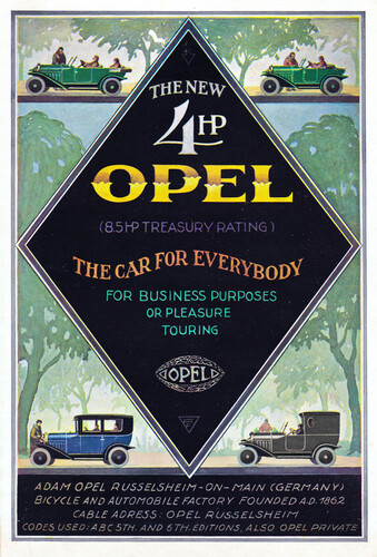 Englische Werbeanzeige für den Opel 4 PS (1925).