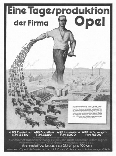 Opel-Werbeanzeige von 1925 zur Tagesproduktion.