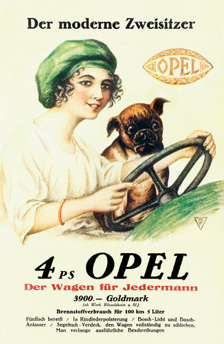 Zeitgenössische Werbung für den Opel 4/12 PS „Laubfrosch“ (1924).