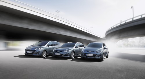 Mazda2, Mazda6 und Mazda5 als „Edition 40 Jahre“ (von rechts)