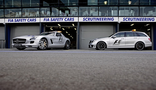 Mercedes-AMG GT S als Formel-1-Safety Car (links) und Mercedes-AMG C 63 S als Formel-1-Medical Car.