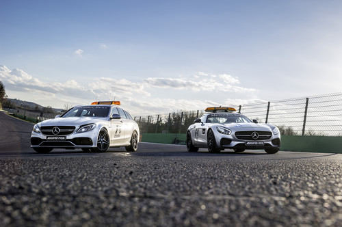Mercedes-AMG C 63 S als Formel-1-Medical Car (links) und Mercedes-AMG GT S als Formel-1-Safety Car.