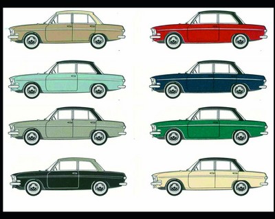 1965 kommt der erste Audi nach dem Zweiten Weltkrieg auf den Markt: Der damalige Farbprospekt bot dem Kunden verschiedenste Varianten.
