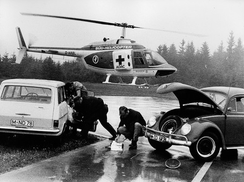 1969: Modellversuch mit einem gecharterten Hubschrauber.