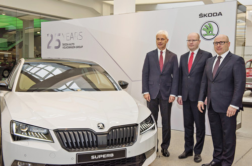 25 Jahre VW und Skoda, VW-Cheff Matthias Müller, Ministerpräsident Bohuslav Sobotka, Skoda Chef B. Maier.