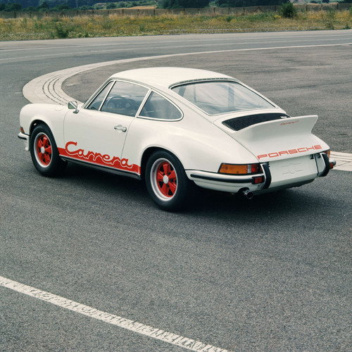50 Jahre Porsche 911: Porsche Carrera RS 2.7 Coupé mit Probeschriftzug, August 1972.
