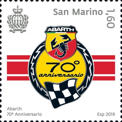 Abarth-Briefmarke zum 70. Geburtstag der Marke.