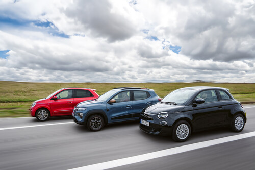 ADAC-Test Elektroautos unter 30.000 Euro (v.l.): Renault Twingo E-Tech Electric, Dacia Spring 65 und Fiat 500e.