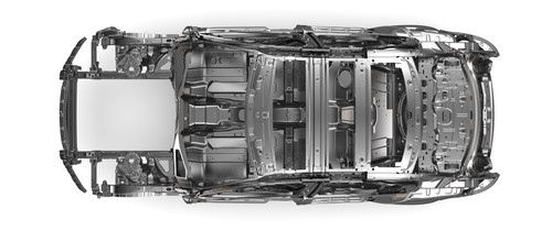 Aluminium-Rohkarosserie des Jaguar XE.