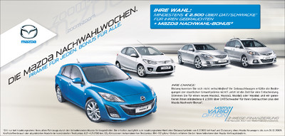 Anzeigenmotiv der Mazda Nachwahlwochen.