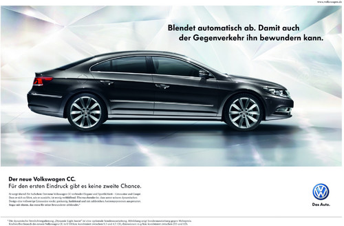 Anzeigenmotive für die Volkswagen CC Kampagne: &quot;Für den ersten Eindruck gibt es keine zweite Chance.&quot;