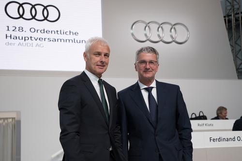 Audi-Hauptversammlung 2017: Aufsichtsratschef Matthias Müller und Vorstandsvorsitzender Dr. Rupert Stadler. 