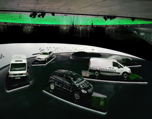 Ausstellungsraum Mythos 6 „Aufbruch – Der Weg zur emissionsfreien Mobilität“ im Mercedes-Benz-Museum.