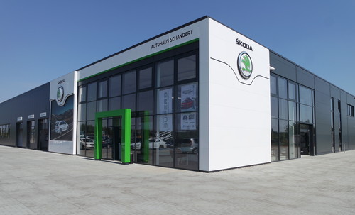 Autohaus Schandert in Dessau ist der 444. Betrieb im neuen Skoda-Design: Bauhaus lässt grüßen.