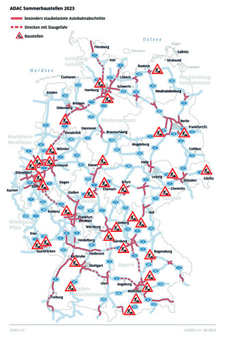 Baustellen im deutschen Autobahnnetz - Sommer 2023.
