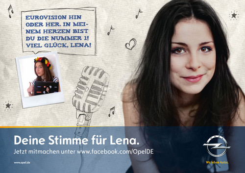 Bei Opel läuft seit einigen Wochen eine Fan-Aktion mit dem Titel „Deine Stimme für Lena“.