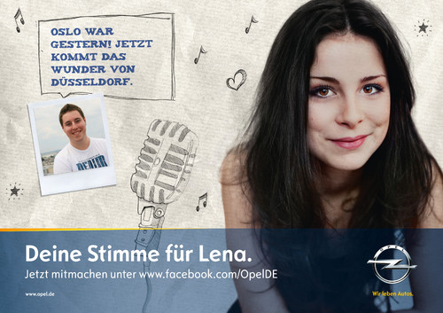 Bei Opel läuft seit einigen Wochen eine Fan-Aktion mit dem Titel „Deine Stimme für Lena“.