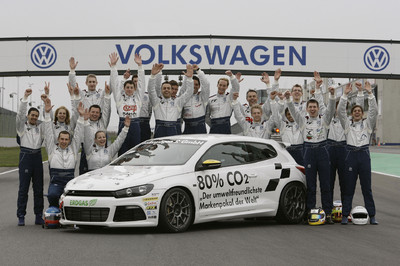 Beim Volkswagen-Scirocco-R-Cup treten 20 Nachwuchstalente (Bild) aus anderen VW-Rennserien und jeweils 5 prominente Piloten an. 