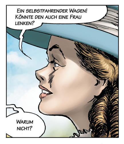 Bertha Benz im Comic: „Carl Benz – Ein Leben für das Automobil“.