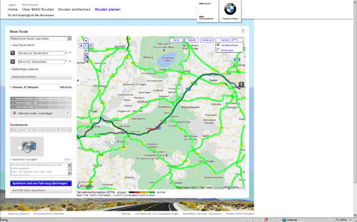 BMW Connected Drive: RTTI im BMW-Routes-Portal.