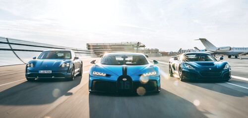 Bugatti Chiron, Rimac Nevera, Porsche Taycan.