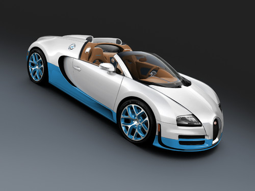 Bugatti Veyron 16.4 Grand Sport Vitesse in spezieller weiß-blauer Lackierung.