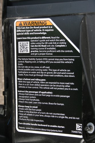 Can-Am Ryker 600: Safety Card.