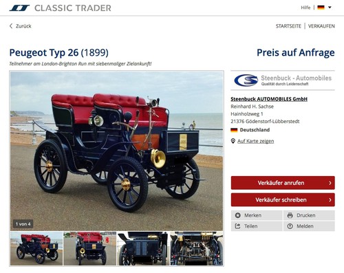Classic-Trader-Anzeige: Peugeot Typ 26 (1899).