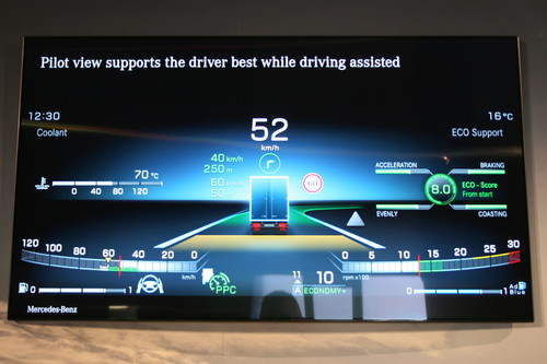 Darstellung der Einstellung „Interactive“ im Multimedia-Cockpit des Mercedes-Benz Actros.