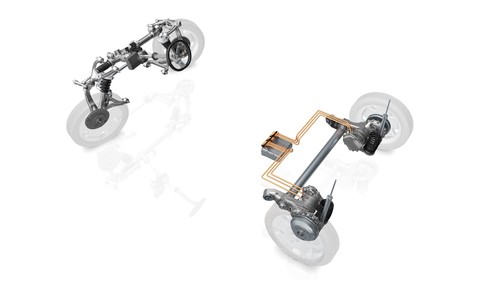 Das Intelligent Rolling Chassis (IRC) von ZF kombiniert einen achsintegrierten elektrischen Antrieb mit einem enorm wendigen Fahrwerk sowie einem ebenen Fahrzeugboden.