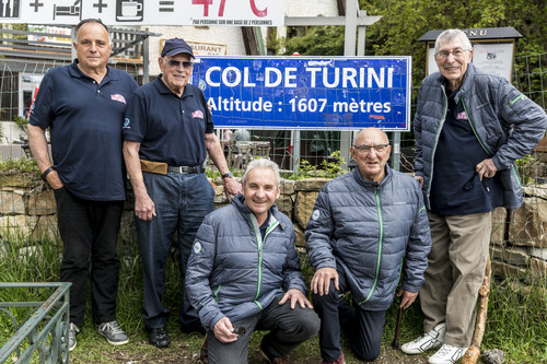 Das Porsche-Museum auf den Spuren der Rallye Monte Carlo (v.l.): René Rochebrun, Herbert Linge, Jacques Alméras, Jean-Pierre Nicolas und Victor Elfort.