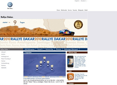 Das VW-Motorsportportal richtet sich voll auf die "Dakar" aus.