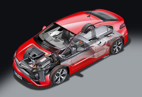 Der 1,4-Liter-Benzinmotor mit 63 kW / 84 PS dient im Opel Ampera als Reichweitenverlängerer.
