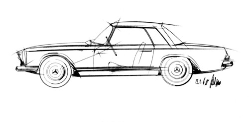 Designskizze von Friedrich Geiger vom Februar 1960 zum späteren Mercedes-Benz 230 SL „Pagode“ (W 113).