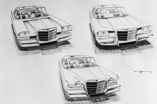 Designzeichnungen von Paul Bracq aus der Entwicklungsgeschichte des Mercedes-Benz 600 (W 100).