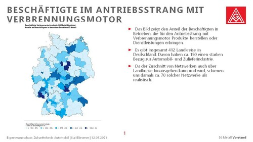 Deutschlandkarte: Beschäftigte im Bereich Verbrennertechnologie.