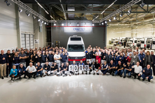 Die Belegschaft im polnischen VW-Werk Września feiert die Produktion des 1000. Grand California.